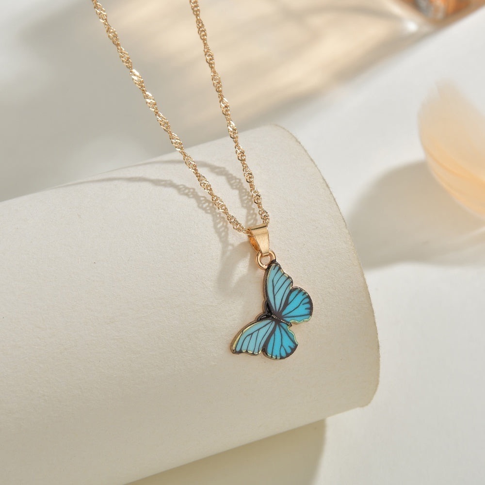 Elegant Blue Butterfly Pendant Necklace